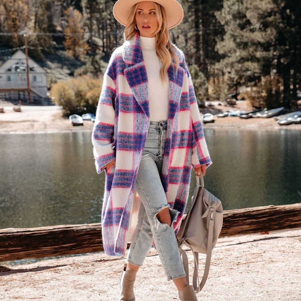 Jolie Pocketed Plaid Coat - Large